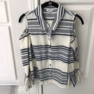 Splendid stripe cold shoulder button down blouse